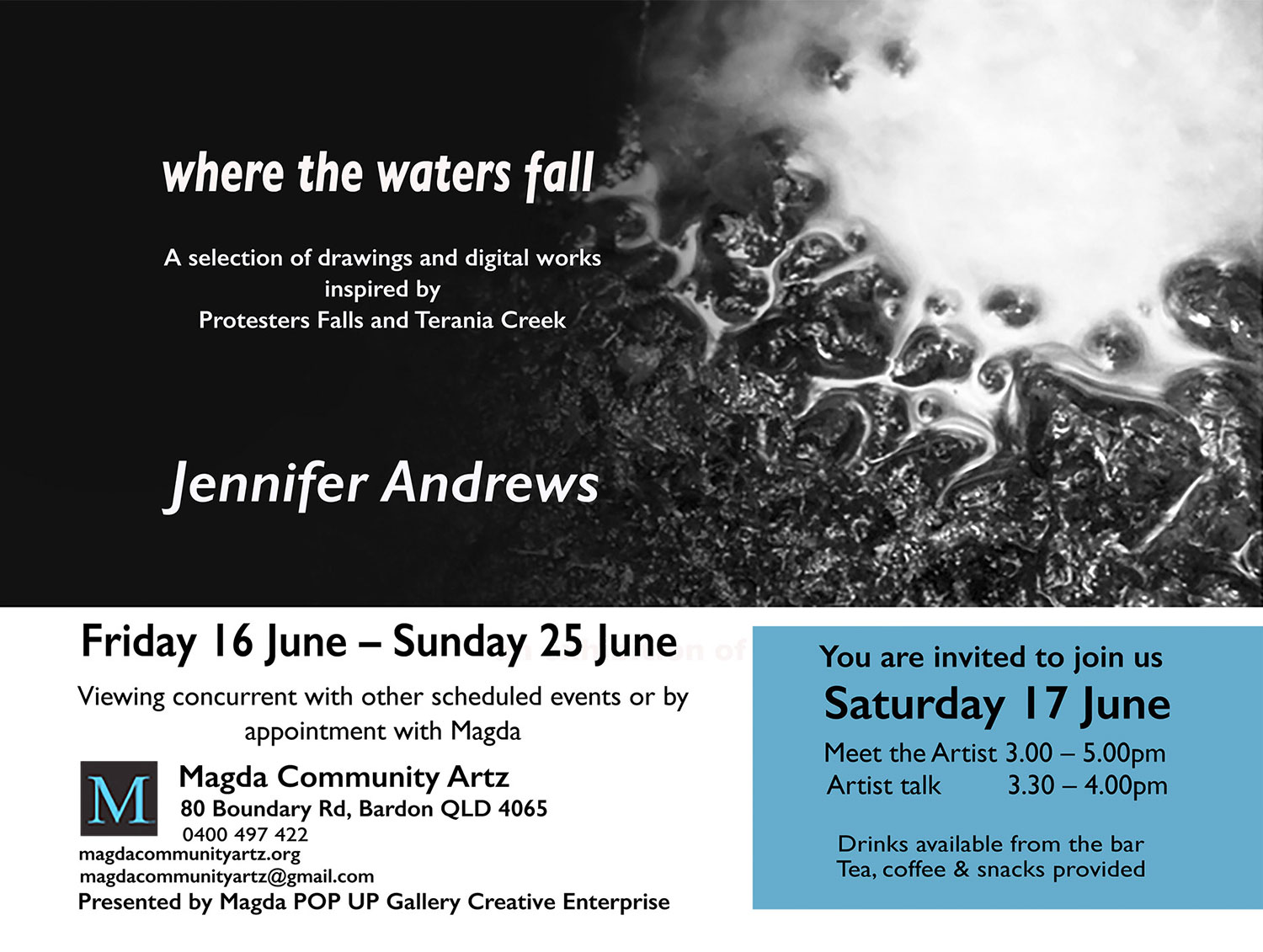 Where the Waters Fall Exhibition invitation